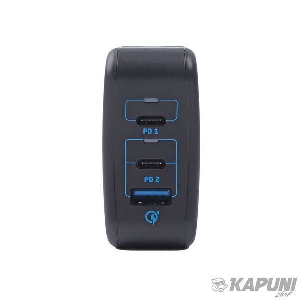 Мережевий зарядний пристрій для ноутбука/планшета/телефону, 1 USB-A + 2USB-C (PD 65W+PD 18W + QC 3.0) Maxxter WC-PD65W-01 фото