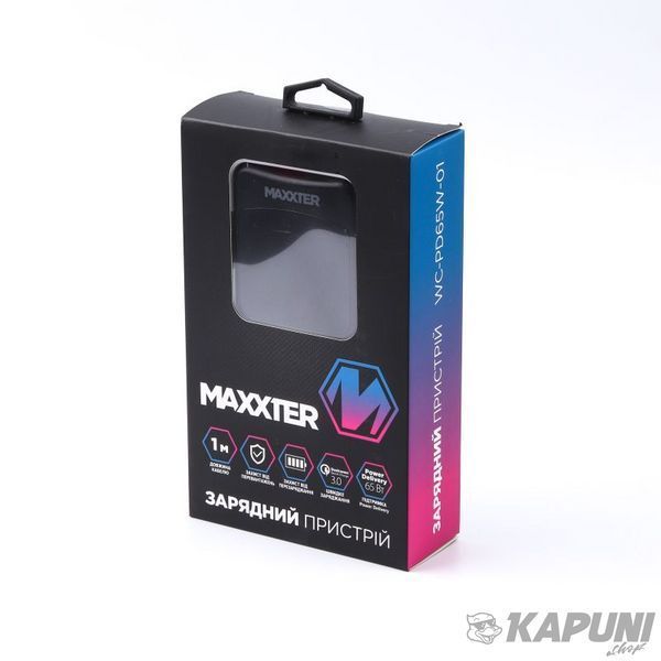Мережевий зарядний пристрій для ноутбука/планшета/телефону, 1 USB-A + 2USB-C (PD 65W+PD 18W + QC 3.0) Maxxter WC-PD65W-01 фото