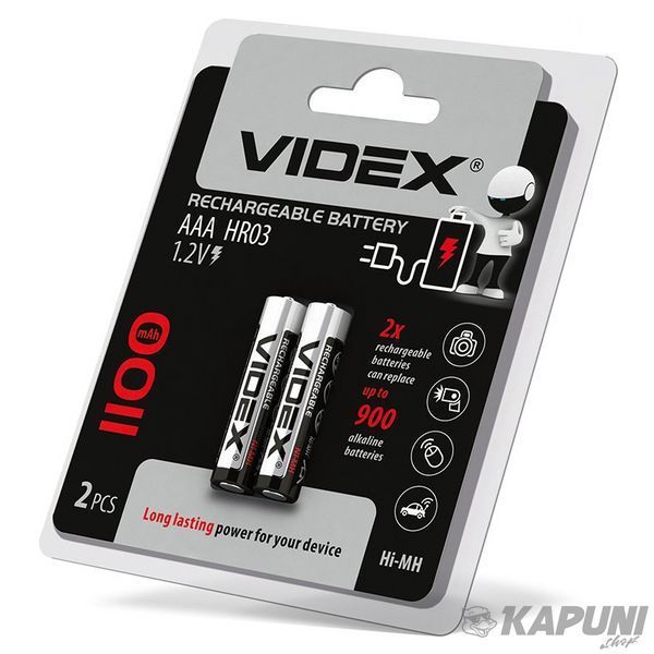 Аккумуляторы VIDEX HR03/AAA 1100mAh double blister/2 шт., 1.2 V, 1100 мА&middot;год HR03/1100/2DB 23337 фото