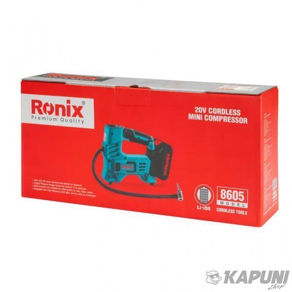 Компресор автомобільний Ronix акумуляторний, 20В 8605 8605 фото