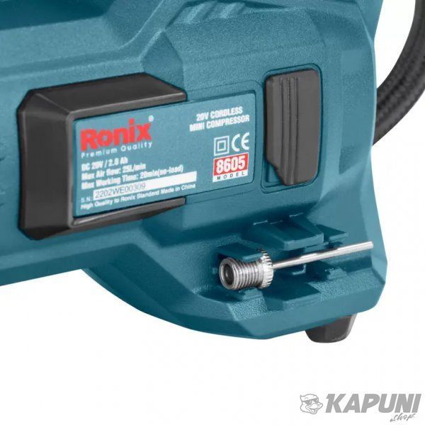 Компресор автомобільний Ronix акумуляторний, 20В 8605 8605 фото