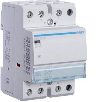 Контактор бесшумный Hager ESC363S 63A, 3НО, 230В ESC363S фото
