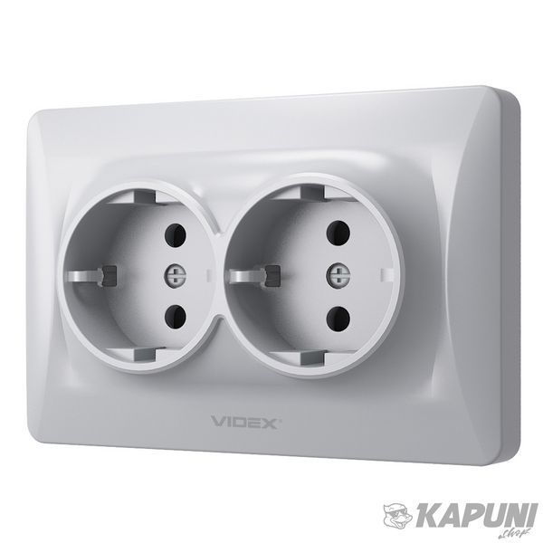 Розетка двойная с заземлением срібний шовк VIDEX BINERA, 250 V, IP20 VF-BNSK2G-SS 24902 фото