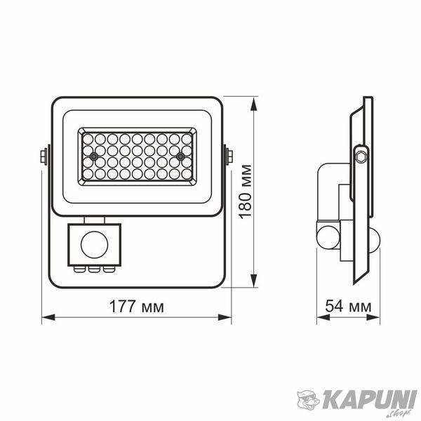 LED прожектор VIDEX F2e 30W 5000K с датчиком движения и освещенности VL-F2e305W-S 26265 фото