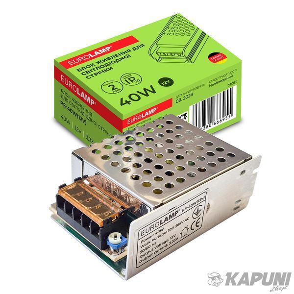 Блок живлення для світлодіодної стрічки 40W 12V 3,33A EUROLAMP PS-40W(12V) фото
