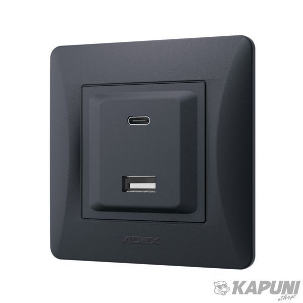 Розетка USB-A + USB-C PD20W черный графіт VIDEX BINERA, AC 100-250 V, IP20 VF-BNCHRUC20-BG 28200 фото