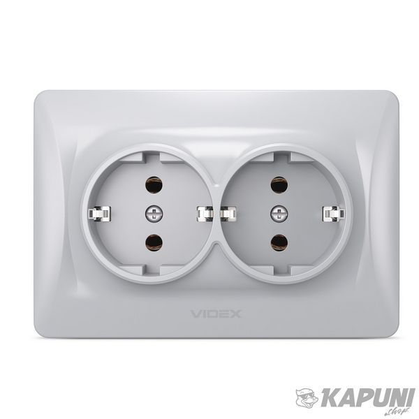 Розетка двойная с заземлением срібний шовк VIDEX BINERA, 250 V, IP20 VF-BNSK2G-SS 24902 фото