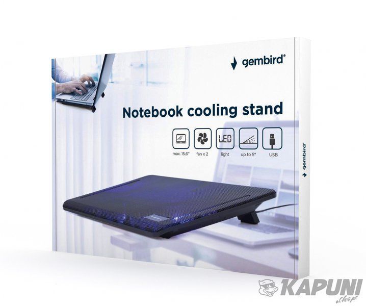 Підставка під ноутбук до 15", 2x 125 мм fan, чорний Gembird NBS-2F15-01 NBS-2F15-01 фото