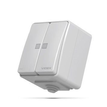 IP65 выключатель наружный двохклавішний с підсвіткою серый VIDEX BINERA VF-BNW12L-G 25726 фото