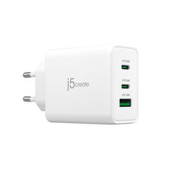 Мережевий зарядний пристрій, GaN, 1 USB-A / 2 USB-C, 65Вт, QC3.0/PD/PPS J5create JUP3365E-EN фото