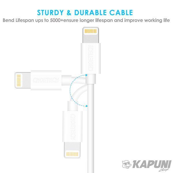 Кабель USB 2.0 А-тато/Lightning , MFI, 1.2 м, преміум, 2.1 А, IP0026-WH IP0026-WH фото
