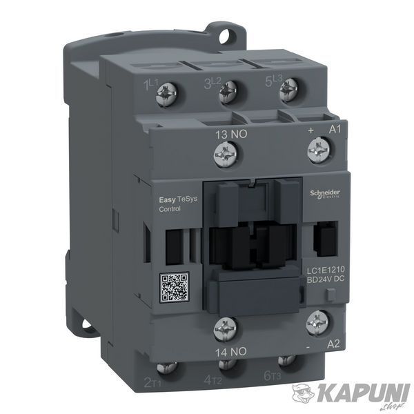 Контактор Schneider Electric EasyTeSys триполюсний 12 А/400 В категорія застосування для електродвигунів +1 нормально відкритий контакт напруга котушки 28 В постійного струму LC1E1210BD LC1E1210BD фото