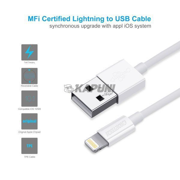 Кабель USB 2.0 А-папа/Lightning, MFI, 1.2 м, премиум, 2.1 А, IP0026-WH IP0026-WH фото