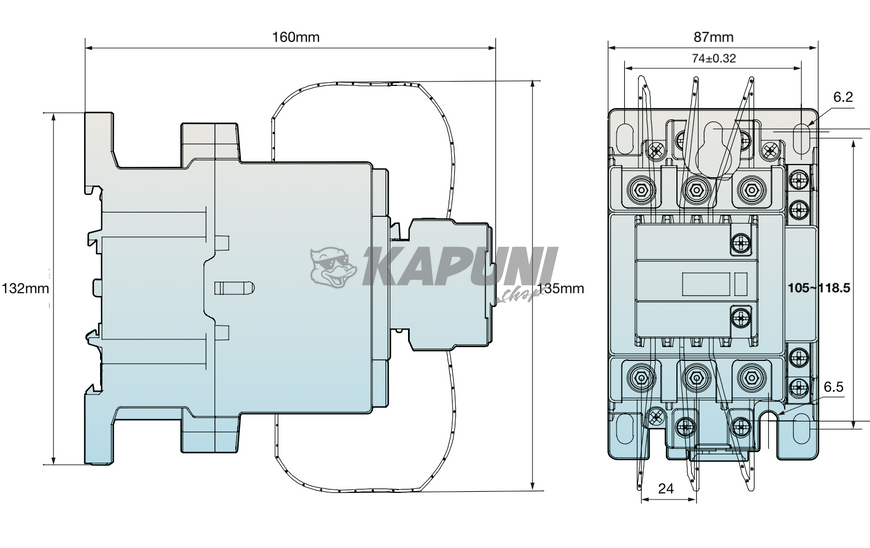 Контактор для конденсаторных установок (КУ) NXCC-9512, 95A, катушка 220V AC 50/60Hz, 1NO+2NC, 60.4 kVAr (400V) 506934 фото