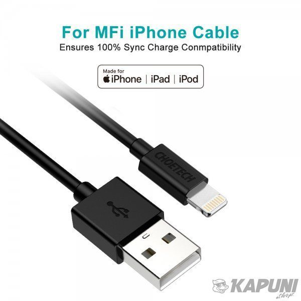 Кабель USB 2.0 А-папа/Lightning, MFI, 1.8 м, премиум, 2.1 А, IP0027-BK IP0027-BK фото