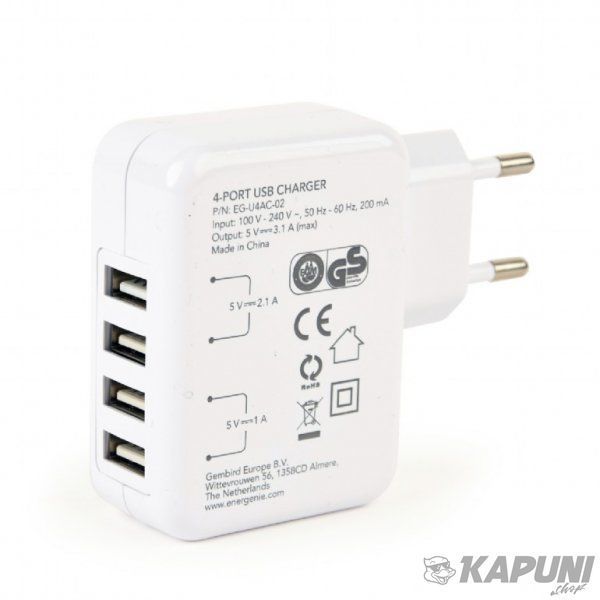 Сетевое зарядное устройство EnerGenie 3.1A 4хUSB White (EG-U4AC-02) EG-U4AC-02 фото